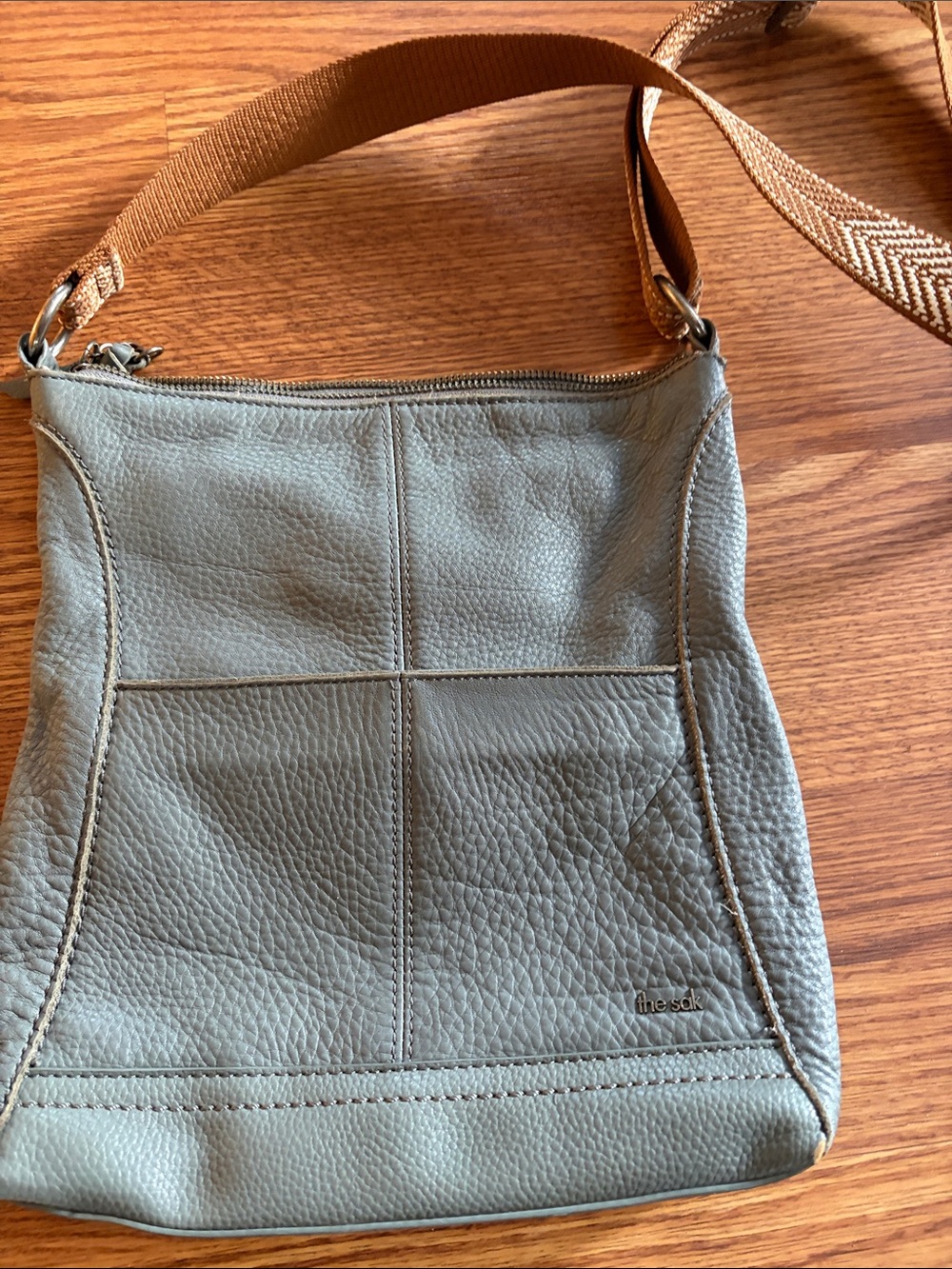The Sak Olive Leather Shoulder Bag with Tan Strap